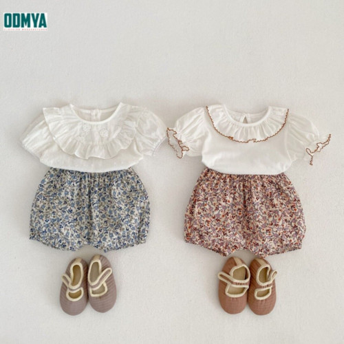 Lace Sleeve Round Neck Floral Summer Girl's Suit