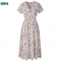 V-Neck High Waist Floral Soft Summer Women Dress Supplier