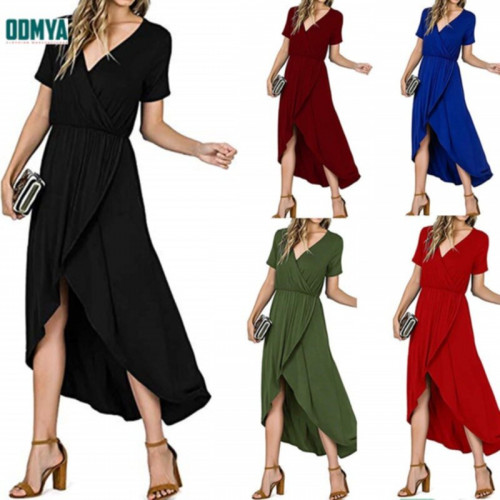 Solid color short front and long back sexy elegant dress