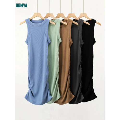 Slim Fit Round Neck Sleeveless Tank Top Wrinkle Dress