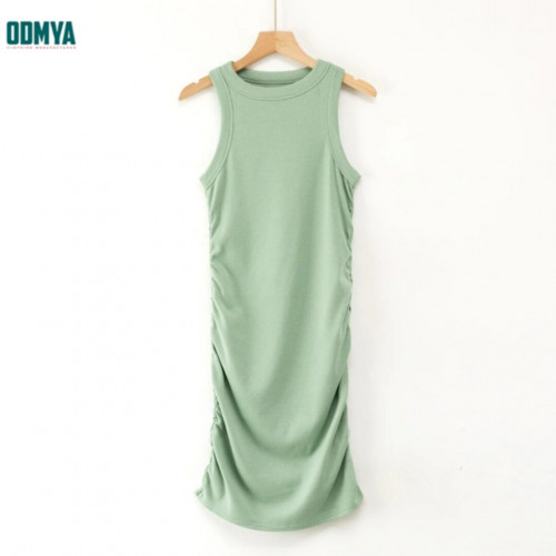 Slim Fit Round Neck Sleeveless Tank Top Wrinkle Dress