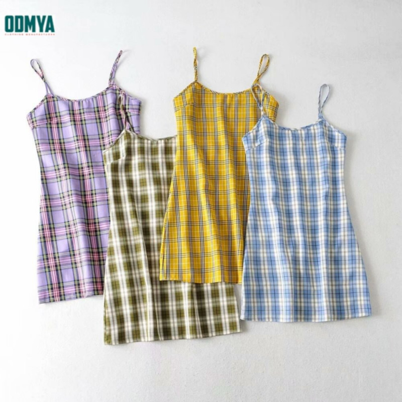 Summer Plaid Slim Fit Dress With Strap Supplier