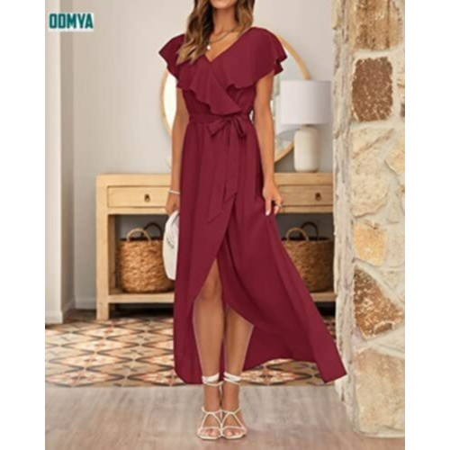V-neck ruffle lace frenulum dress summer women long dress