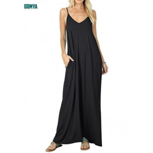 Solid color suspender vest loose longer dress