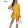 Shirt Lapel Long Sleeve Pleated Summer Women Dress Supplier