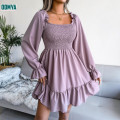 Square Neck Flare Long Sleeves Ruffle Dress Supplier
