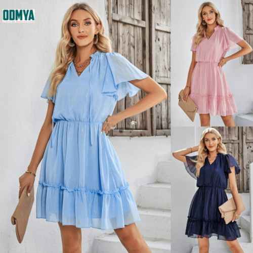 V-neck High Waist Dress Summer Lace Dress