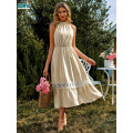 Summer Pure Color Sleeveless Neck Hanging Lace Dress Supplier