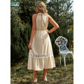 Summer Pure Color Sleeveless Neck Hanging Lace Dress Supplier
