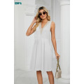 Summer Solid V-Neck Lace Panel Sleeveless Dress Supplier