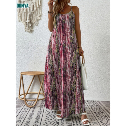 Summer Fashion Loose Print Strap Long Dress