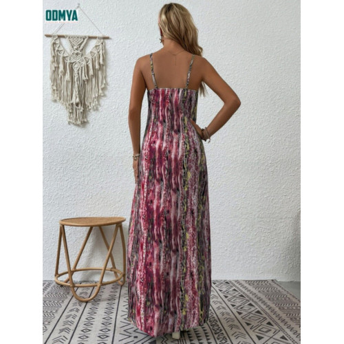 Summer Fashion Loose Print Strap Long Dress