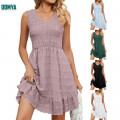 Summer New Jacquard V-Neck Sleeveless Women Dress Supplier