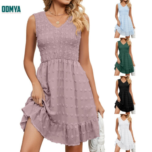 Summer New Jacquard V-Neck Sleeveless Women Dress