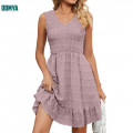 Summer New Jacquard V-Neck Sleeveless Women Dress Supplier