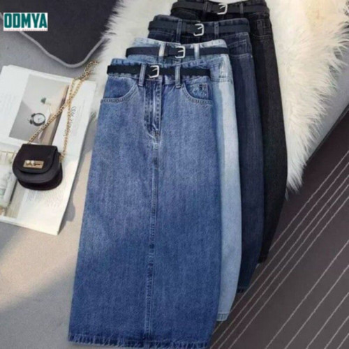 Spring and Autumn Basic High Waist Slim Denim Skirt