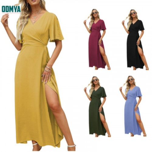Summer New V-Neck Split Slim Fit Dress