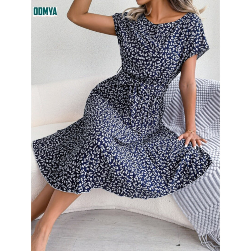 Summer New Casual Print Pleated High Waist Dress Supplier