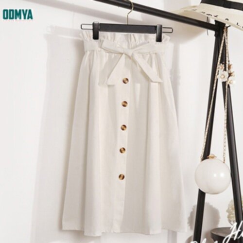 Summer stretch high waist single breasted skirt
