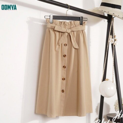 Summer stretch high waist single breasted skirt