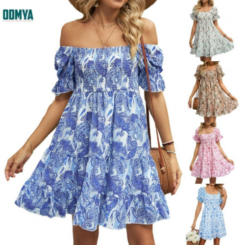 Summer Fashion Off Shoulder Print Short Dress