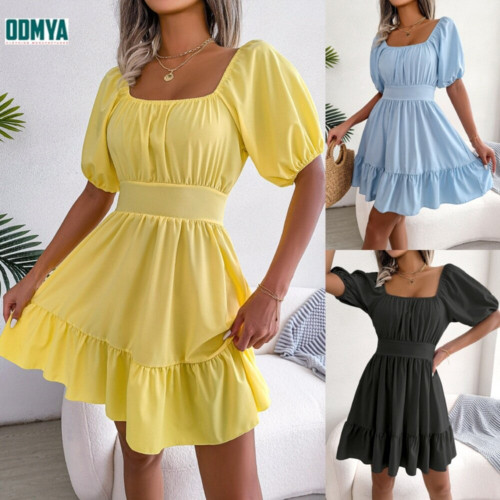 Casual square neck high waist short dress