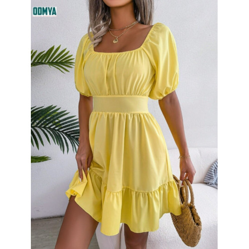 Casual square neck high waist short dress