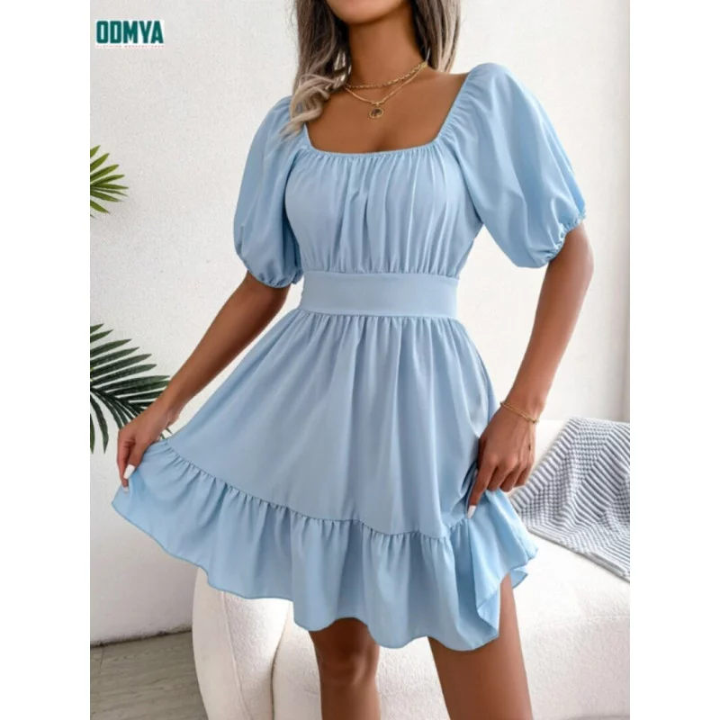 Square Neck High Waist Cotton A-LINE Dresses