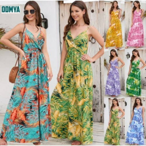 Summer printed sling deep V-neck soft dress