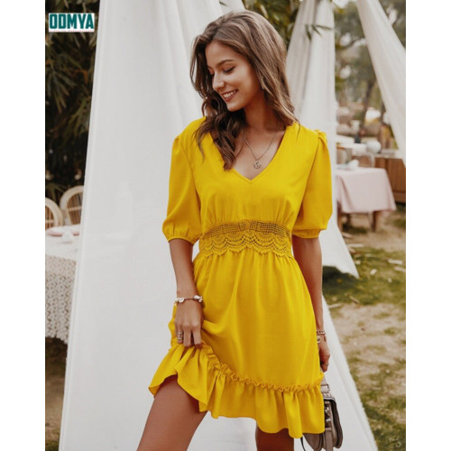 V-neck quarter sleeve lace cut out dress