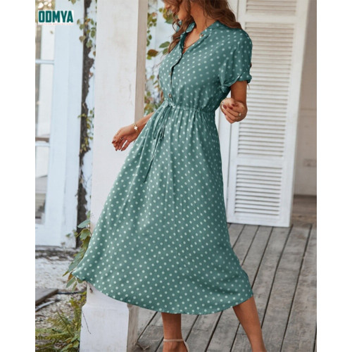 Polka dot printed shirt with waistband dress