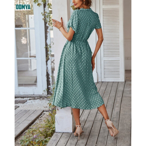 Polka dot printed shirt with waistband dress