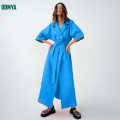 Lapel Suit Style Dress Cotton Linen Waist Long Skirt Supplier