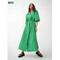 Lapel Suit Style Dress Cotton Linen Waist Long Skirt Supplier