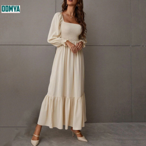 Square neck long sleeved thin soft dress