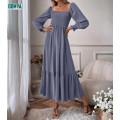 Square Neck Long Sleeved Thin Soft Dress Supplier