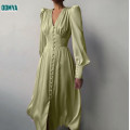 Vintage Satin Long Sleeved Waistband Dress Supplier