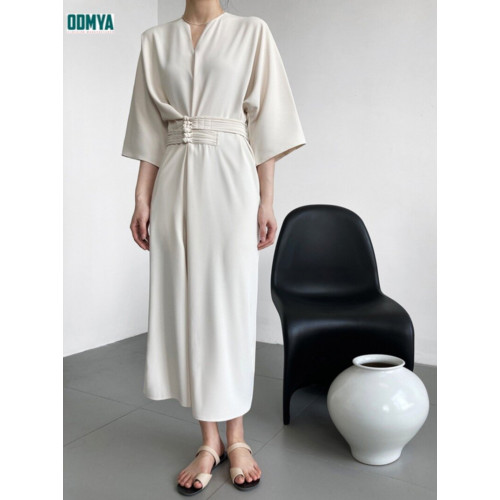 Temperament buckle long sleeves dress soft thin dress