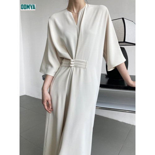 Temperament buckle long sleeves dress soft thin dress