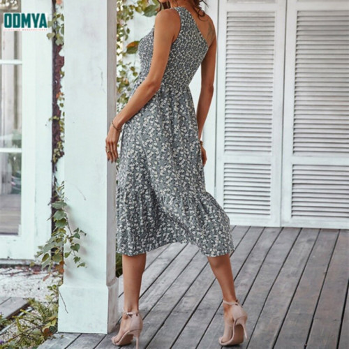 Summer Fashion Single Shoulder Vest Print Dress