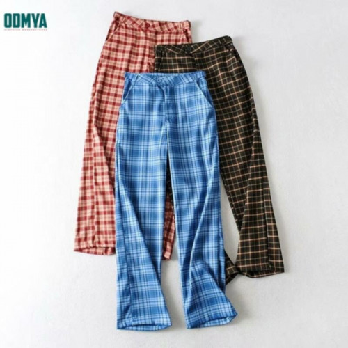 Autumn New Straight Lattice Printed Pattern Women Pants