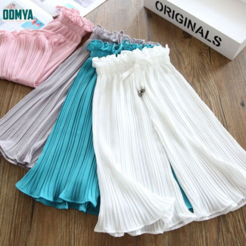 Summer lace high waist pleated loose casual girls pants