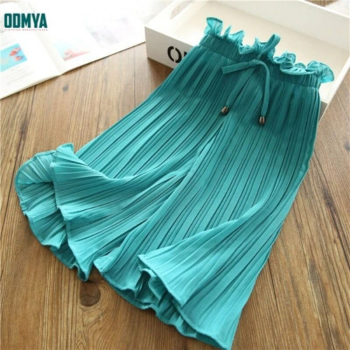 Summer lace high waist pleated loose casual girls pants