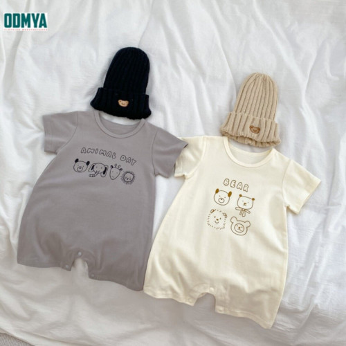 Cute cartoon print jumpsuit summer baby crawling clothes