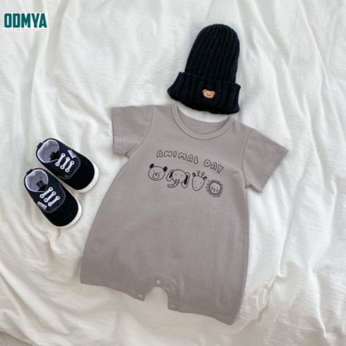 Cute cartoon print jumpsuit summer baby crawling clothes