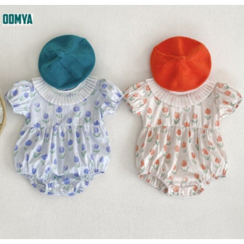 Sweet Tulip Printed Baby Girl Crew Neck Rompers