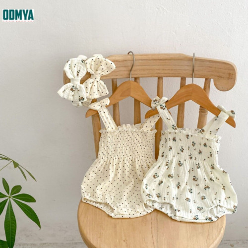 Summer elastic strap printed baby girls' rompers