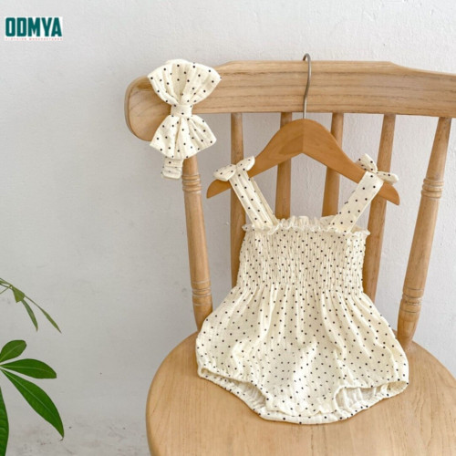 Summer elastic strap printed baby girls' rompers