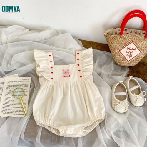 Summer Square Neck Lace Fly Sleeves Baby Rompers