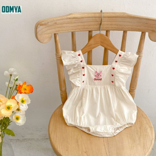 Summer Square Neck Lace Fly Sleeves Baby Rompers